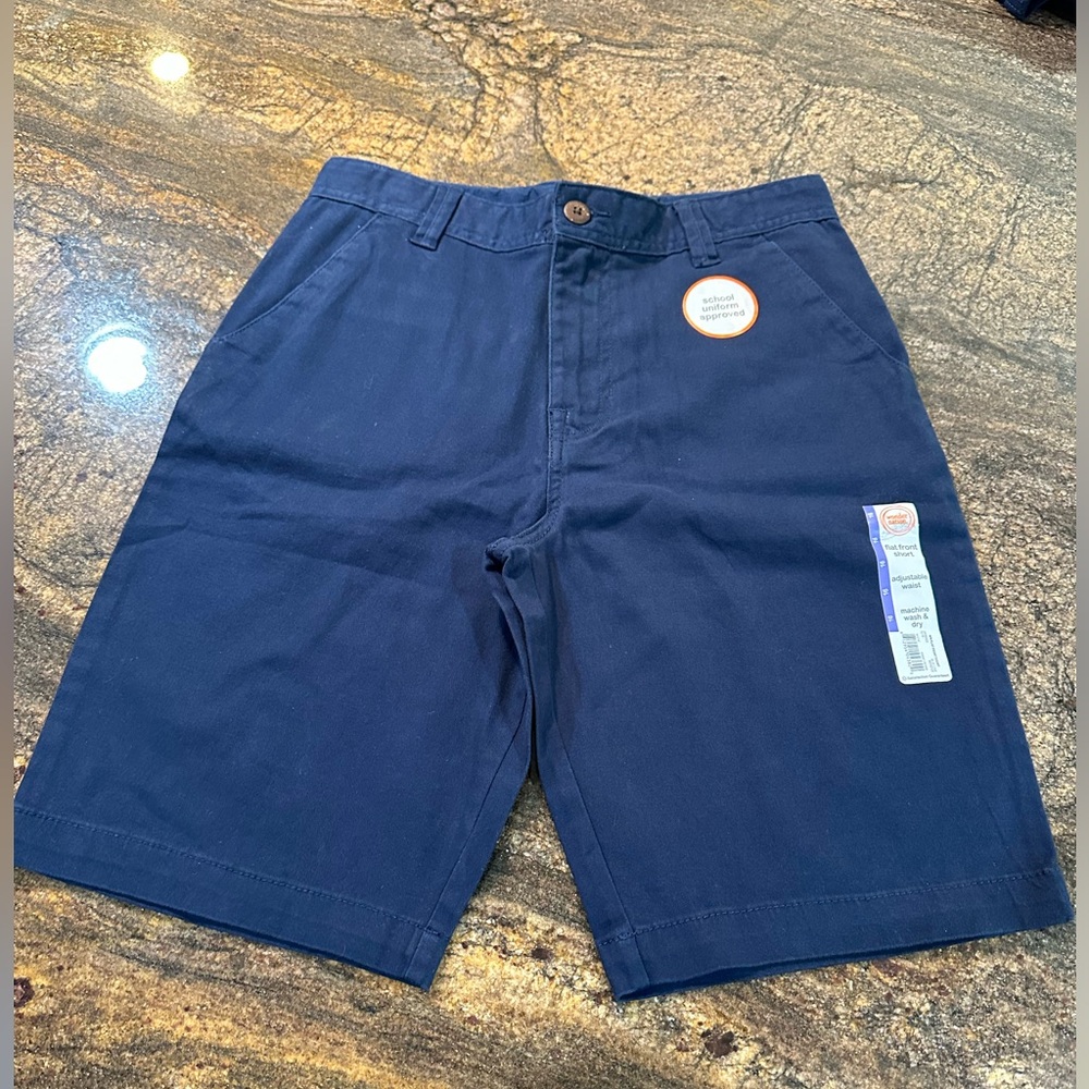 Wonder Nation navy school shorts size 16 adjustable waist BUNDLE of 2‎ pair